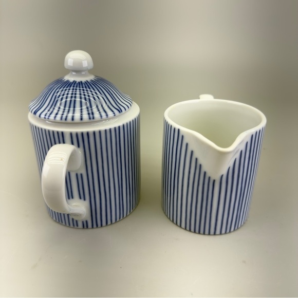 Fitz and Floyd Les Bands Blue and White Striped Sugar Creamer Set - Picture 6 of 15